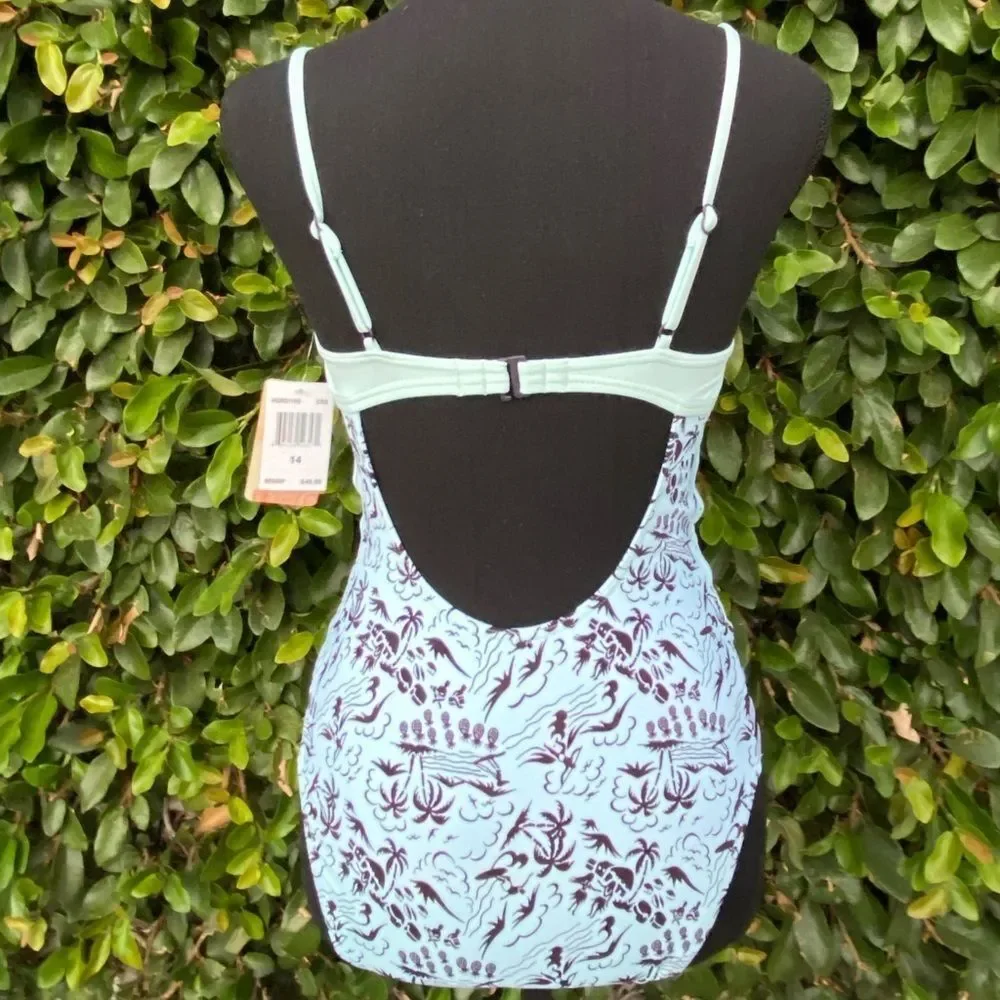 NWT Hobie Blue Girls One-Piece Swimsuit Color Block Size 14